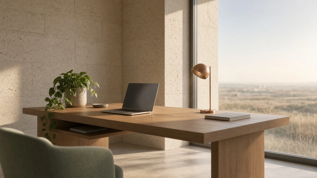 Sunlit Phyllux Tech studio desk with an open laptop and soft northern light.